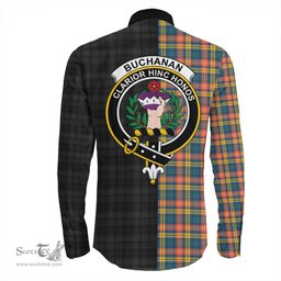 ScotsTee Shop Scottish Buchanan Ancient Clan Crest Half Tartan Long Sleeve Shirt