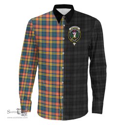 ScotsTee Shop Scottish Buchanan Ancient Clan Crest Half Tartan Long Sleeve Shirt
