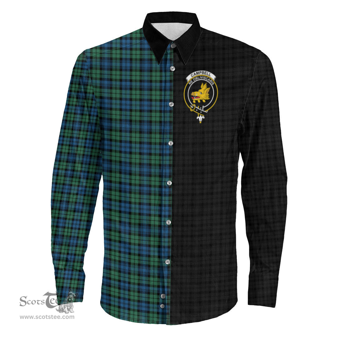 ScotsTee Shop Scottish Campbell Ancient 02 Clan Crest Half Tartan Long Sleeve Shirt