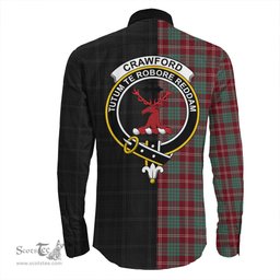 ScotsTee Shop Scottish Crawford Modern Clan Crest Half Tartan Long Sleeve Shirt