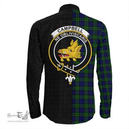 ScotsTee Shop Scottish Campbell Modern Clan Crest Half Tartan Long Sleeve Shirt