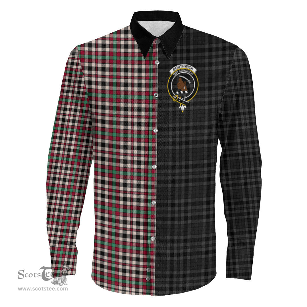 ScotsTee Shop Scottish Borthwick Dress Ancient Clan Crest Half Tartan Long Sleeve Shirt
