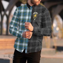 ScotsTee Shop Scottish Campbell Dress Ancient Clan Crest Half Tartan Long Sleeve Shirt