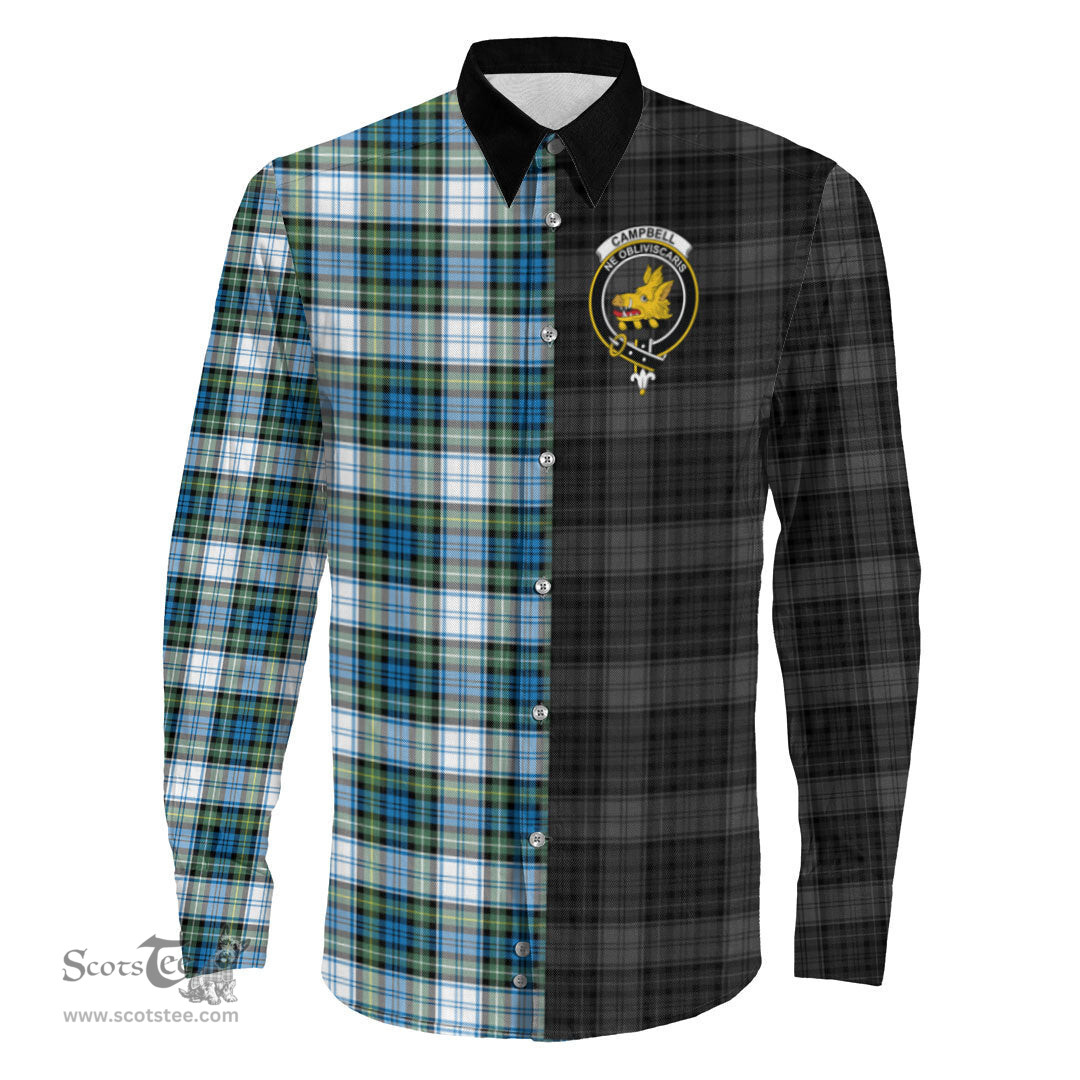 ScotsTee Shop Scottish Campbell Dress Ancient Clan Crest Half Tartan Long Sleeve Shirt