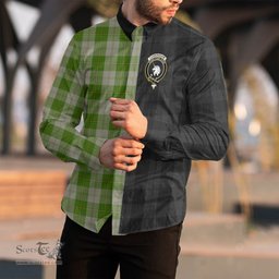 ScotsTee Shop Scottish Cunningham Dress Green Dancers Clan Crest Half Tartan Long Sleeve Shirt