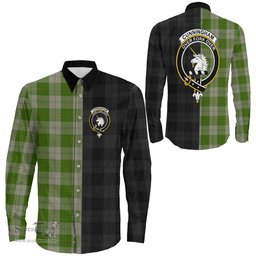ScotsTee Shop Scottish Cunningham Dress Green Dancers Clan Crest Half Tartan Long Sleeve Shirt