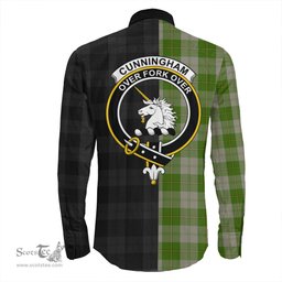 ScotsTee Shop Scottish Cunningham Dress Green Dancers Clan Crest Half Tartan Long Sleeve Shirt