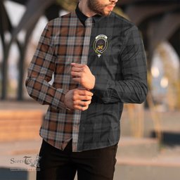 ScotsTee Shop Scottish Cameron of Erracht Weathered Clan Crest Half Tartan Long Sleeve Shirt