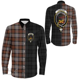 ScotsTee Shop Scottish Cameron of Erracht Weathered Clan Crest Half Tartan Long Sleeve Shirt