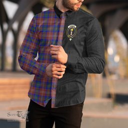 ScotsTee Shop Scottish Chisholm Hunting Modern Clan Crest Half Tartan Long Sleeve Shirt