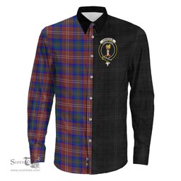 ScotsTee Shop Scottish Chisholm Hunting Modern Clan Crest Half Tartan Long Sleeve Shirt