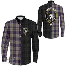 ScotsTee Shop Scottish Cunningham Dress Blue Dancers Clan Crest Half Tartan Long Sleeve Shirt