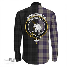 ScotsTee Shop Scottish Cunningham Dress Blue Dancers Clan Crest Half Tartan Long Sleeve Shirt