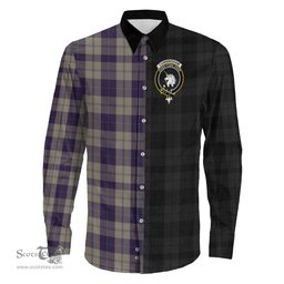 ScotsTee Shop Scottish Cunningham Dress Blue Dancers Clan Crest Half Tartan Long Sleeve Shirt