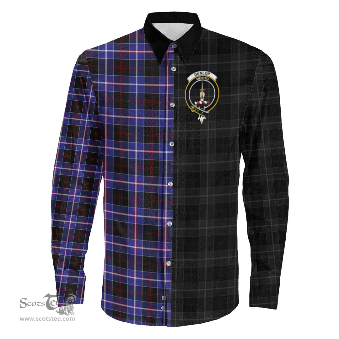 ScotsTee Shop Scottish Dunlop Modern Clan Crest Half Tartan Long Sleeve Shirt