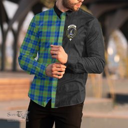 ScotsTee Shop Scottish Barclay Hunting Ancient Clan Crest Half Tartan Long Sleeve Shirt