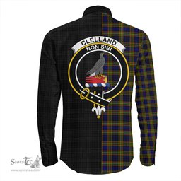ScotsTee Shop Scottish Clelland Modern Clan Crest Half Tartan Long Sleeve Shirt