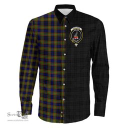 ScotsTee Shop Scottish Clelland Modern Clan Crest Half Tartan Long Sleeve Shirt