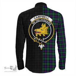 ScotsTee Shop Scottish Campbell of Cawdor Modern Clan Crest Half Tartan Long Sleeve Shirt