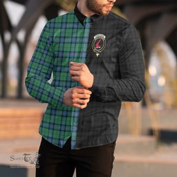 ScotsTee Shop Scottish Armstrong Ancient Clan Crest Half Tartan Long Sleeve Shirt