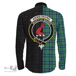 ScotsTee Shop Scottish Armstrong Ancient Clan Crest Half Tartan Long Sleeve Shirt