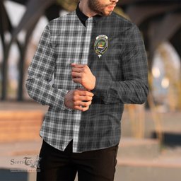 ScotsTee Shop Scottish Douglas Grey Modern Clan Crest Half Tartan Long Sleeve Shirt