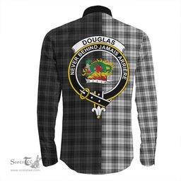 ScotsTee Shop Scottish Douglas Grey Modern Clan Crest Half Tartan Long Sleeve Shirt