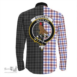 ScotsTee Shop Scottish Boswell Modern Clan Crest Half Tartan Long Sleeve Shirt