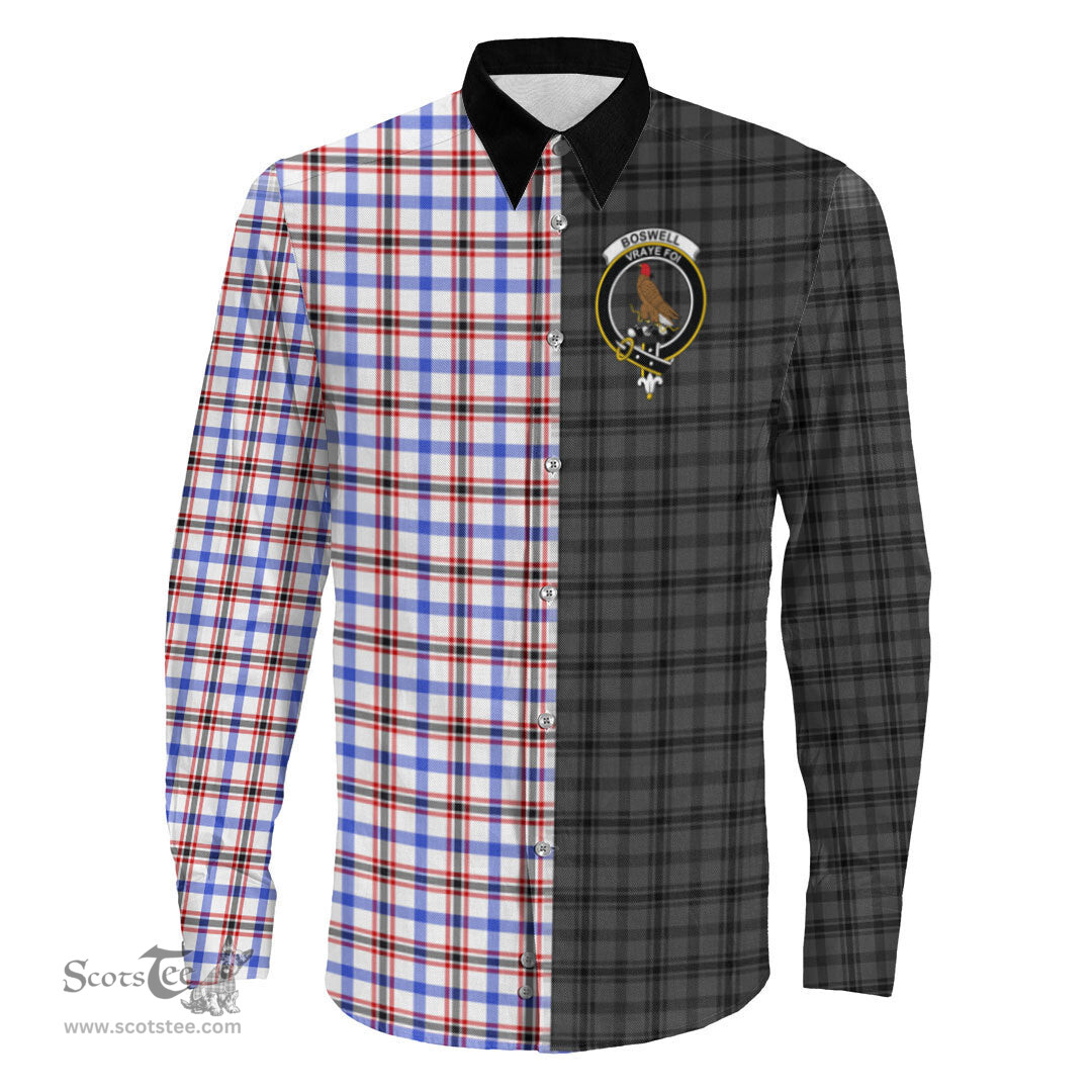 ScotsTee Shop Scottish Boswell Modern Clan Crest Half Tartan Long Sleeve Shirt