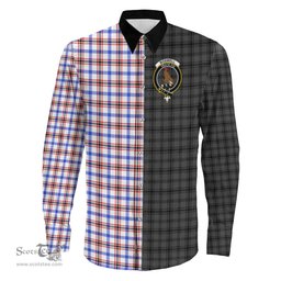 ScotsTee Shop Scottish Boswell Modern Clan Crest Half Tartan Long Sleeve Shirt