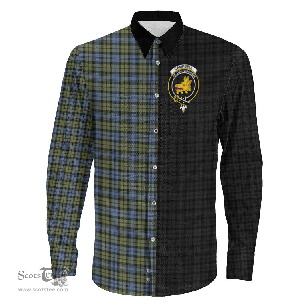 ScotsTee Shop Scottish Campbell Faded Clan Crest Half Tartan Long Sleeve Shirt