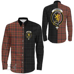 ScotsTee Shop Scottish Cumming Hunting Weathered Clan Crest Half Tartan Long Sleeve Shirt