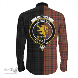 ScotsTee Shop Scottish Cumming Hunting Weathered Clan Crest Half Tartan Long Sleeve Shirt