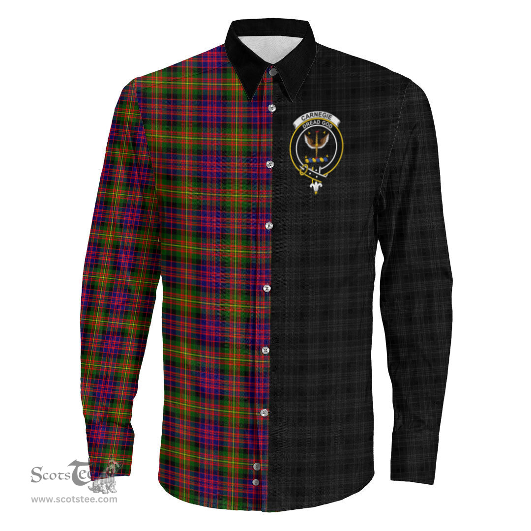 ScotsTee Shop Scottish Carnegie Modern Clan Crest Half Tartan Long Sleeve Shirt