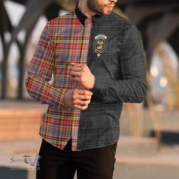 ScotsTee Shop Scottish Drummond of Strathallan Clan Crest Half Tartan Long Sleeve Shirt