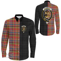 ScotsTee Shop Scottish Drummond of Strathallan Clan Crest Half Tartan Long Sleeve Shirt