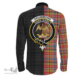 ScotsTee Shop Scottish Drummond of Strathallan Clan Crest Half Tartan Long Sleeve Shirt