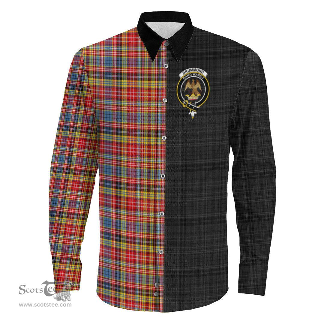 ScotsTee Shop Scottish Drummond of Strathallan Clan Crest Half Tartan Long Sleeve Shirt