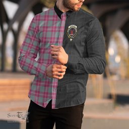 ScotsTee Shop Scottish Crawford Ancient Clan Crest Half Tartan Long Sleeve Shirt
