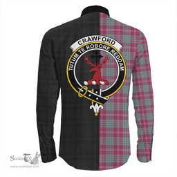 ScotsTee Shop Scottish Crawford Ancient Clan Crest Half Tartan Long Sleeve Shirt