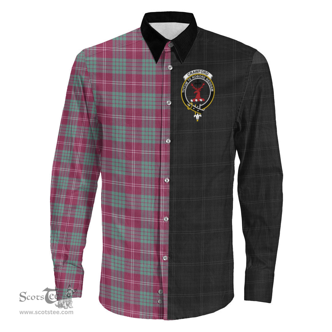 ScotsTee Shop Scottish Crawford Ancient Clan Crest Half Tartan Long Sleeve Shirt