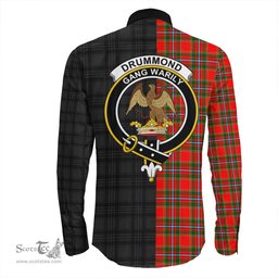 ScotsTee Shop Scottish Drummond of Perth Clan Crest Half Tartan Long Sleeve Shirt