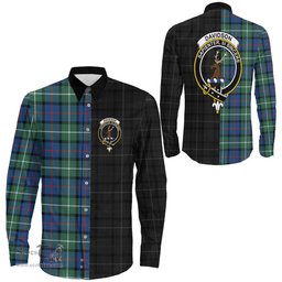 ScotsTee Shop Scottish Davidson of Tulloch Clan Crest Half Tartan Long Sleeve Shirt