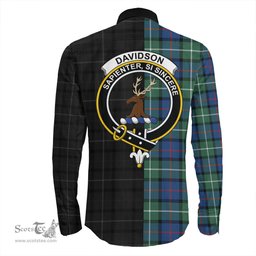 ScotsTee Shop Scottish Davidson of Tulloch Clan Crest Half Tartan Long Sleeve Shirt