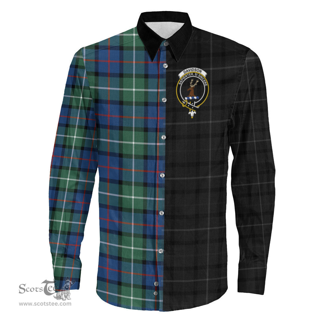 ScotsTee Shop Scottish Davidson of Tulloch Clan Crest Half Tartan Long Sleeve Shirt