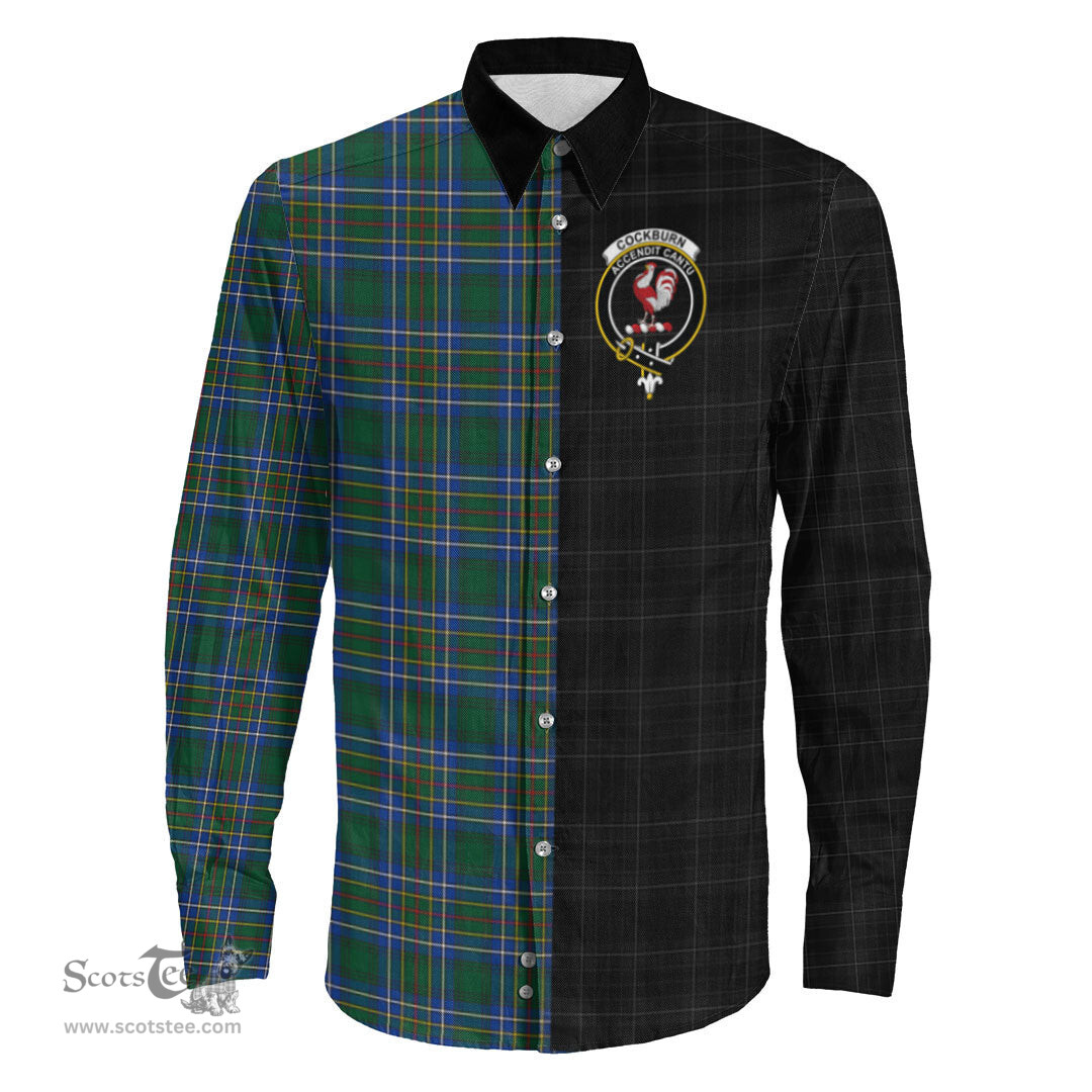 ScotsTee Shop Scottish Cockburn Ancient Clan Crest Half Tartan Long Sleeve Shirt