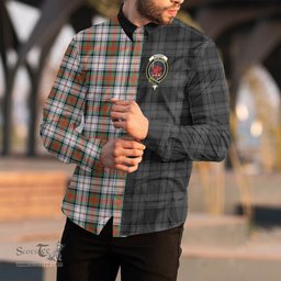 ScotsTee Shop Scottish MacDuff Dress Ancient Clan Crest Half Tartan Long Sleeve Shirt
