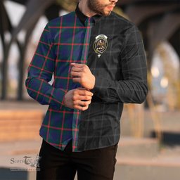 ScotsTee Shop Scottish Agnew Modern Clan Crest Half Tartan Long Sleeve Shirt