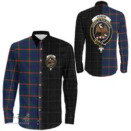ScotsTee Shop Scottish Agnew Modern Clan Crest Half Tartan Long Sleeve Shirt