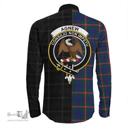 ScotsTee Shop Scottish Agnew Modern Clan Crest Half Tartan Long Sleeve Shirt